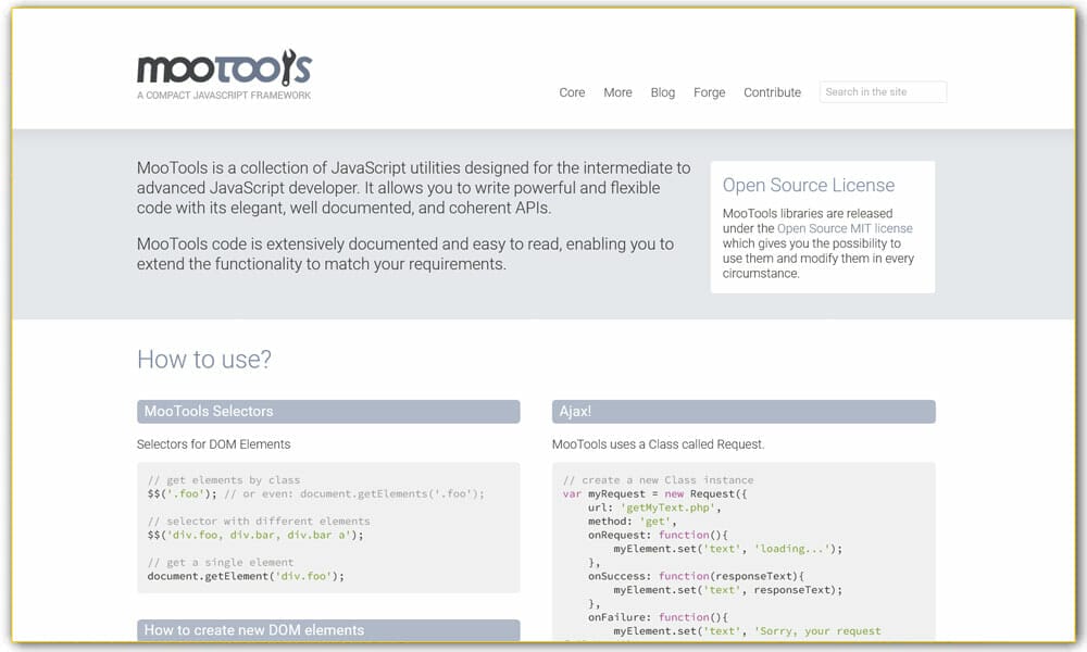 100+ JavaScript Frameworks for Web Developers 70 MooTools