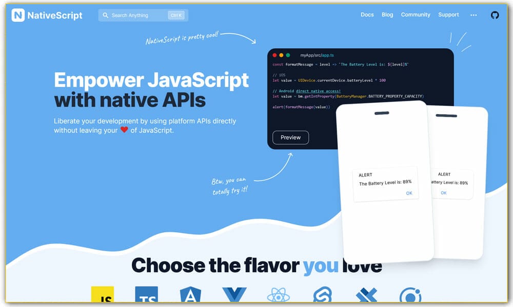 100+ JavaScript Frameworks for Web Developers 10 NativeScript