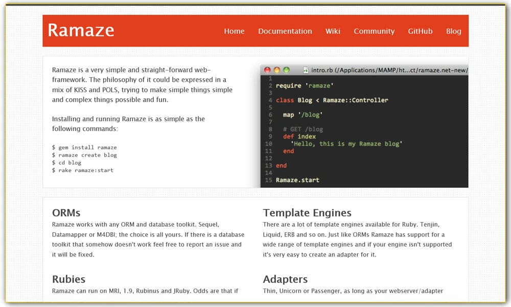 50+ Ruby Frameworks For Developers 10 Ramaze