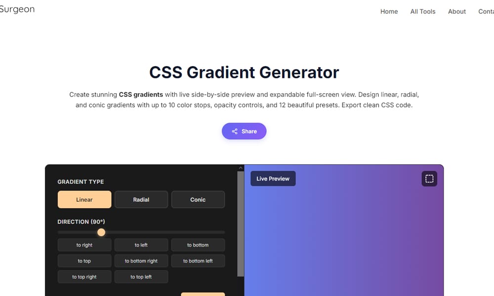 The Top Free CSS Gradient Generators 62 UI Surgeon Gradient Generator