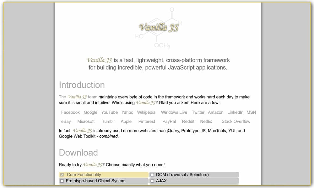 100+ JavaScript Frameworks for Web Developers 63 Vanilla JS