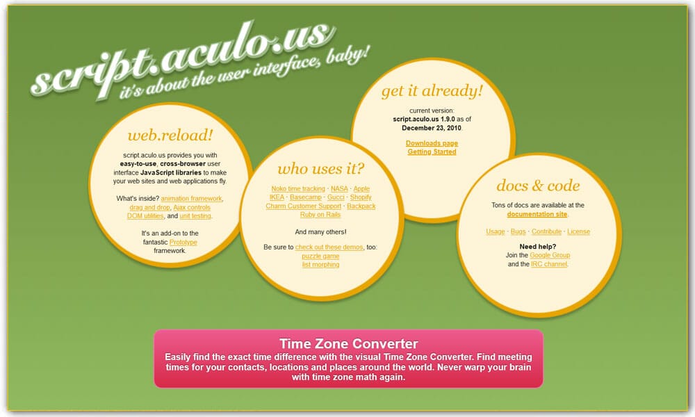 100+ JavaScript Frameworks for Web Developers 94 script.aculo.us