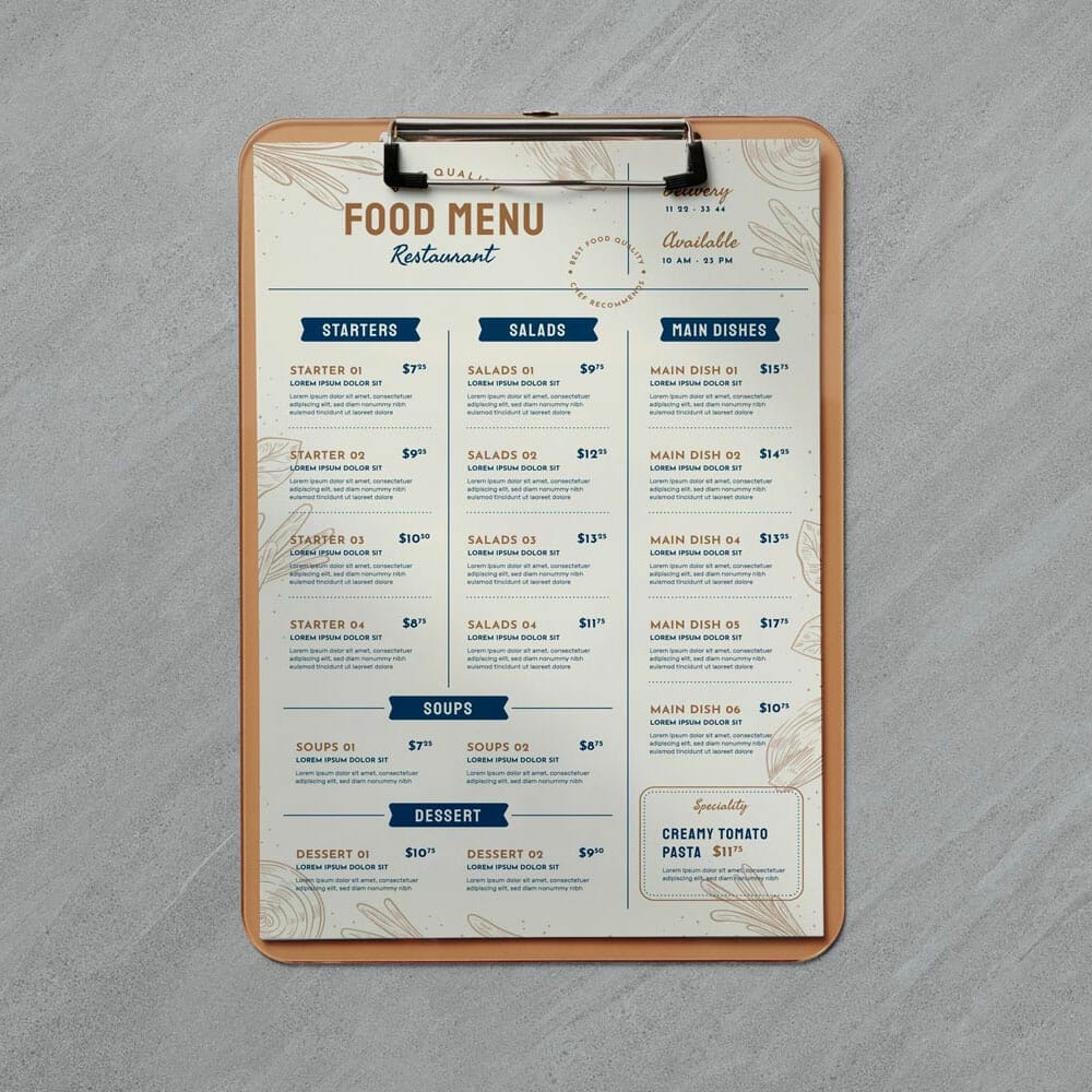 Free Clipboard Restaurant Menu Mockup PSD 1 Free Clipboard Restaurant Menu Mockup PSD