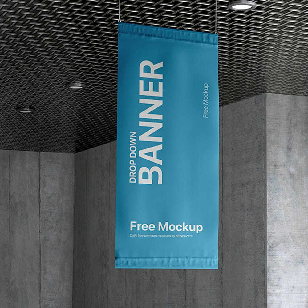 Free Drop Down Hanging Banner Mockup PSD 1 Free Drop Down Hanging Banner Mockup PSD