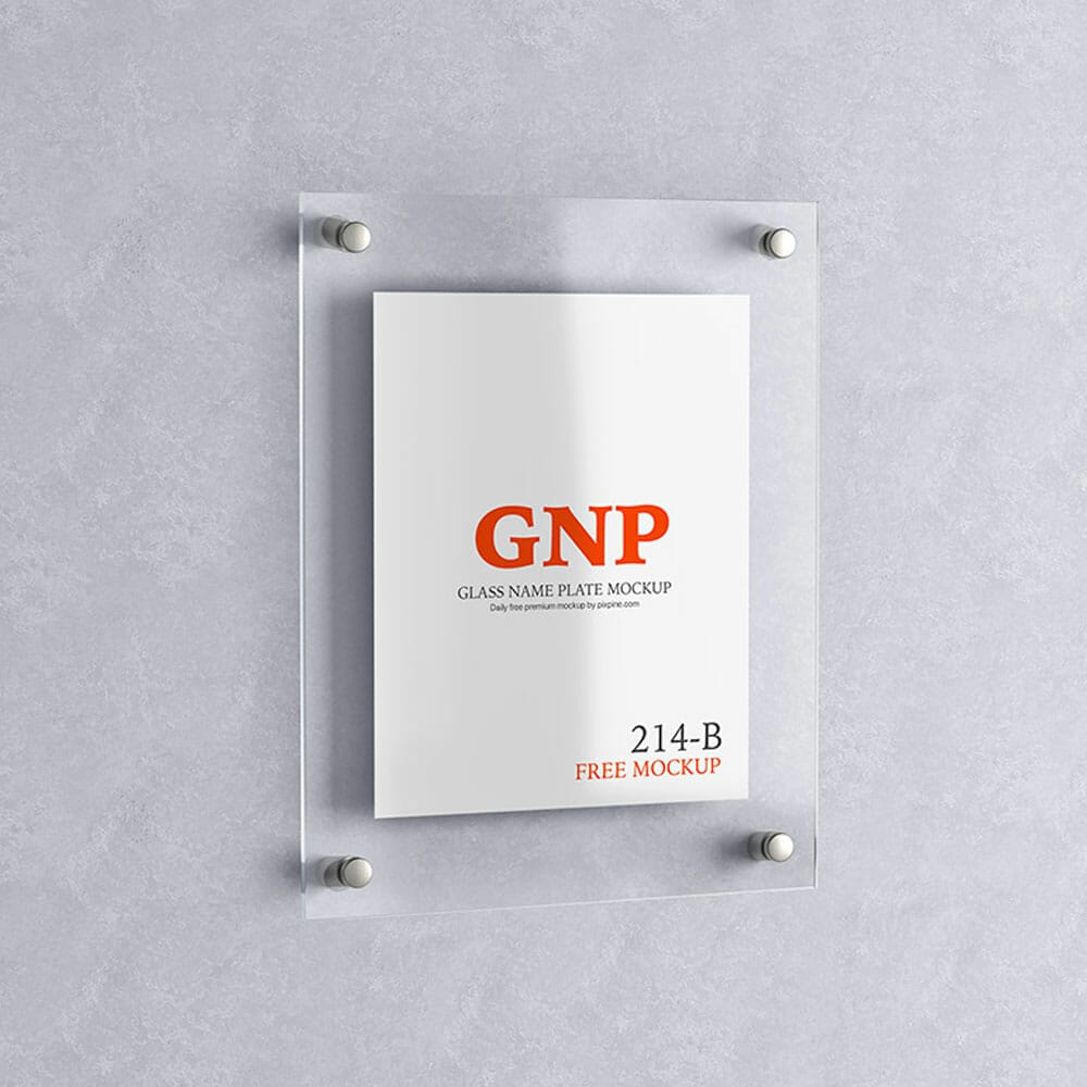 Free Wall Mounted Glass Name Plate Mockup PSD 1 Free Wall Mounted Glass Name Plate Mockup PSD