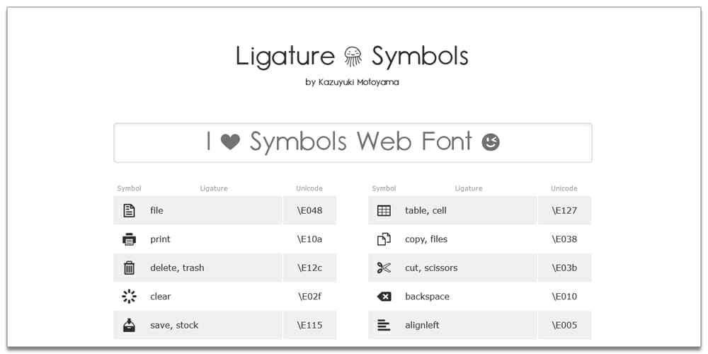 Useful Free Icon Fonts 62 LigatureSymbols