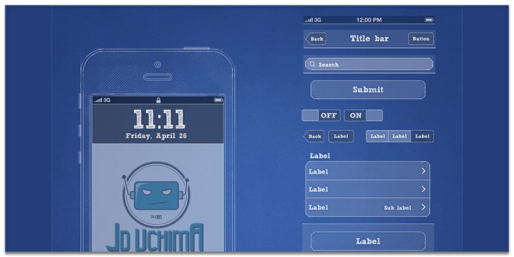 Latest Collection of iPhone Wireframe PSDs 23 iPhone Blueprint Wireframe Kit PSD