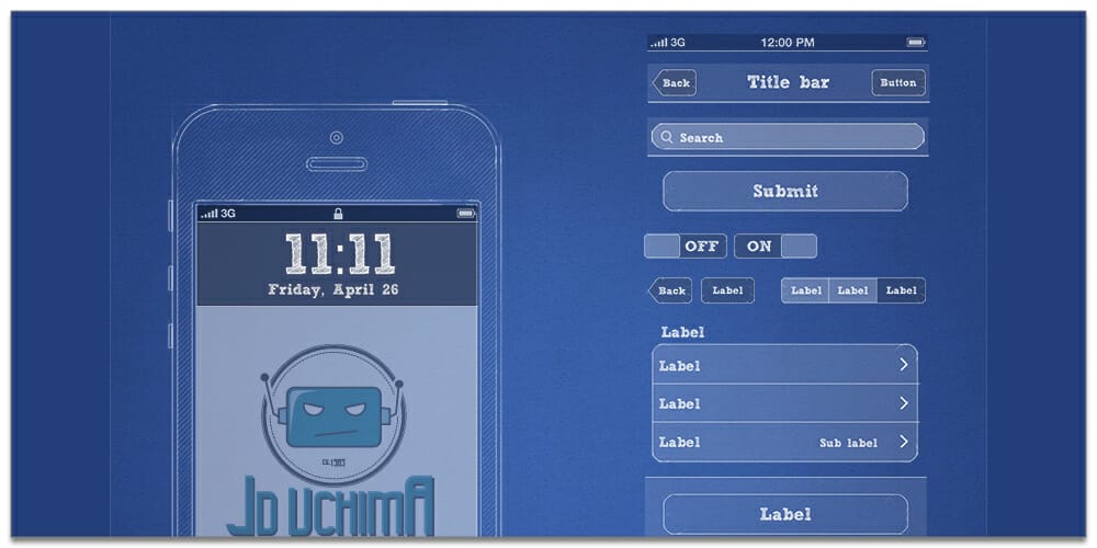 iPhone Blueprint Wireframe Kit PSD