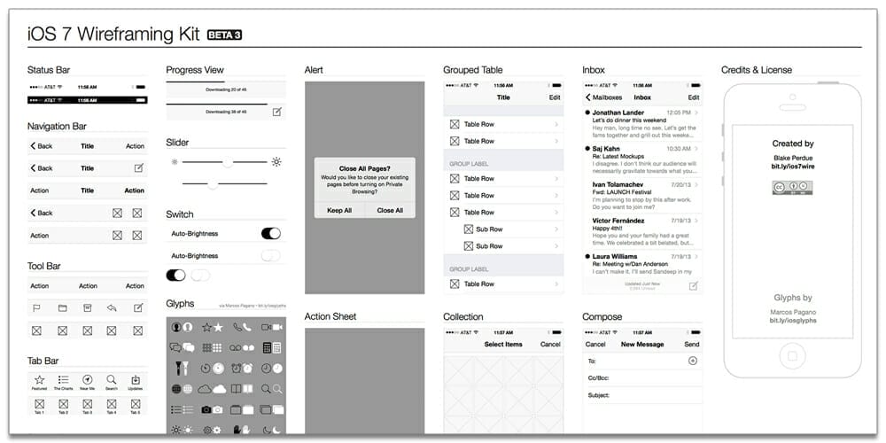 ios7 Wireframe Kit