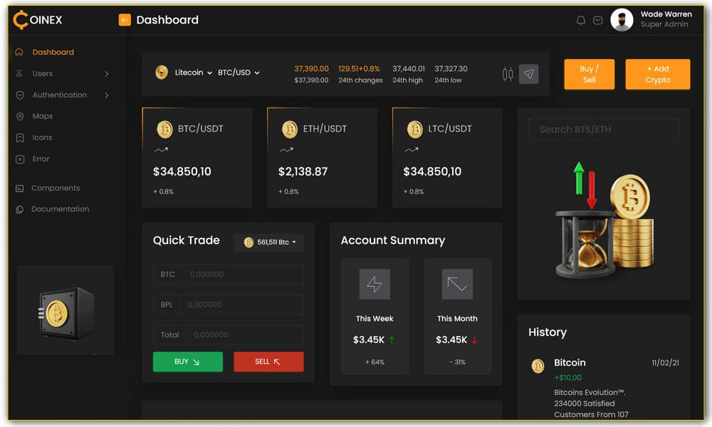 100+ Best Free Bootstrap Admin Templates 34 Coinex Lite | Free Crypto Admin Dashboard