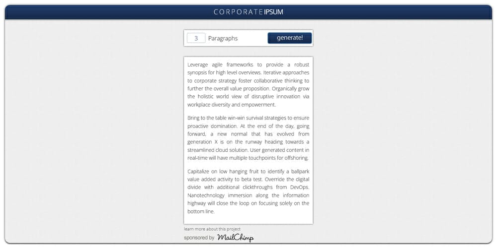 Dummy Text Generators and Tools 22 Corporate Ipsum