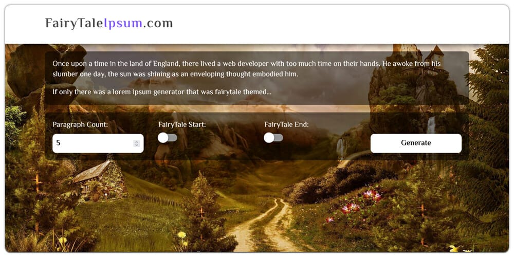 Dummy Text Generators and Tools 27 FairyTaleIpsum