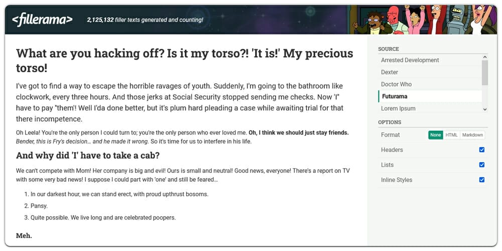 Dummy Text Generators and Tools 36 Fillerama