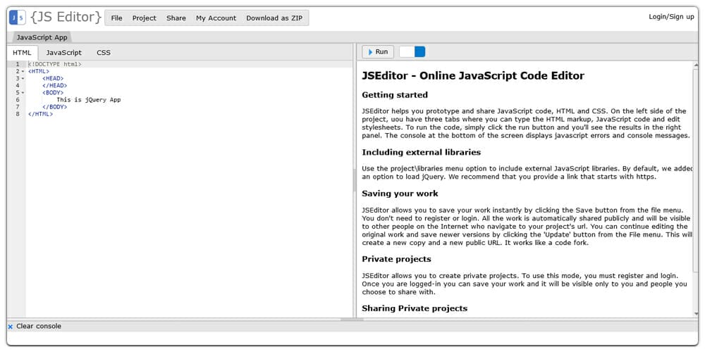 Excellent Online Code Editors 26 JSEditor