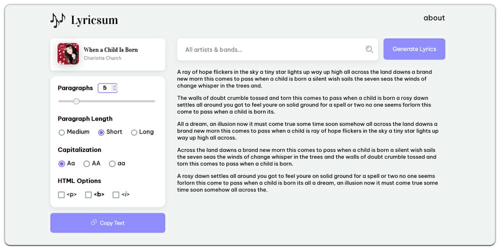 Dummy Text Generators and Tools 34 Lyricsum