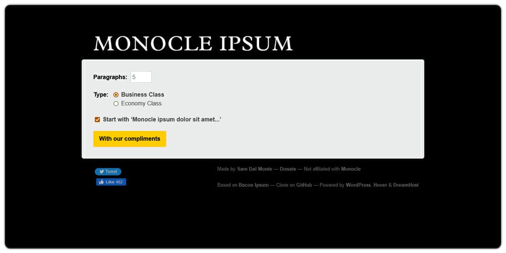 Dummy Text Generators and Tools 55 Monocle Ipsum