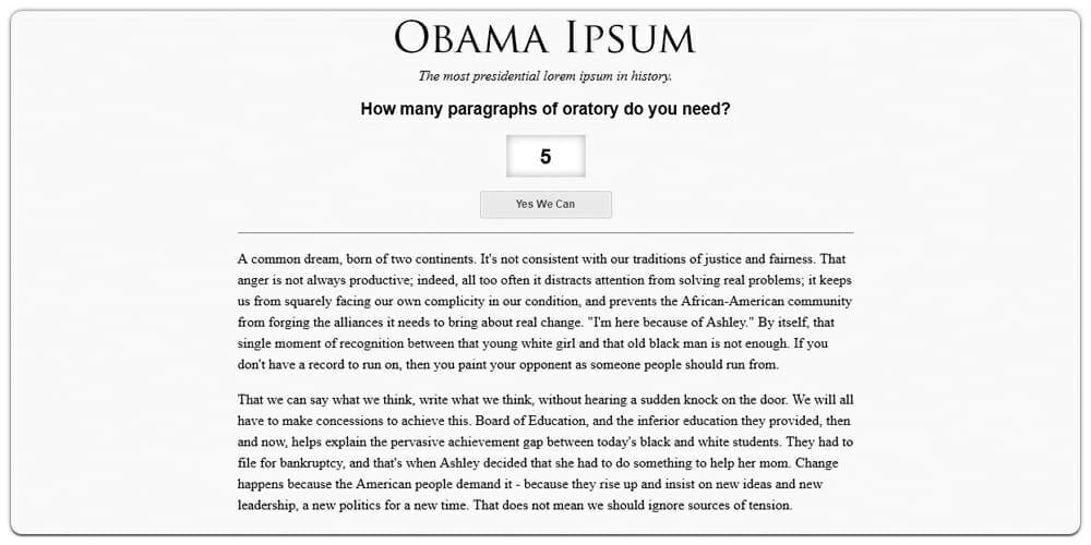 Dummy Text Generators and Tools 20 Obama Ipsum