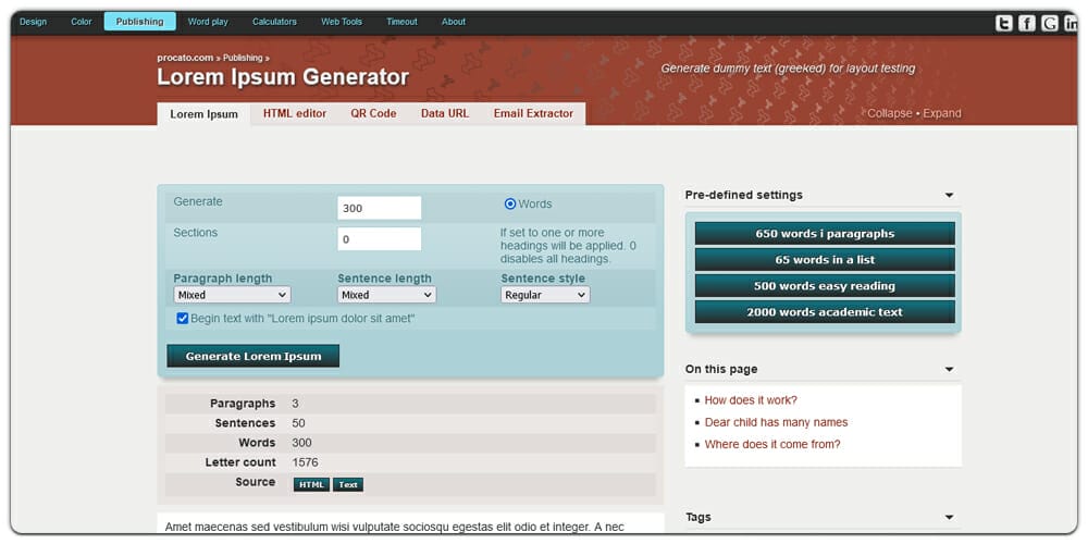Dummy Text Generators and Tools 13 Procato Lorem Ipsum Generator