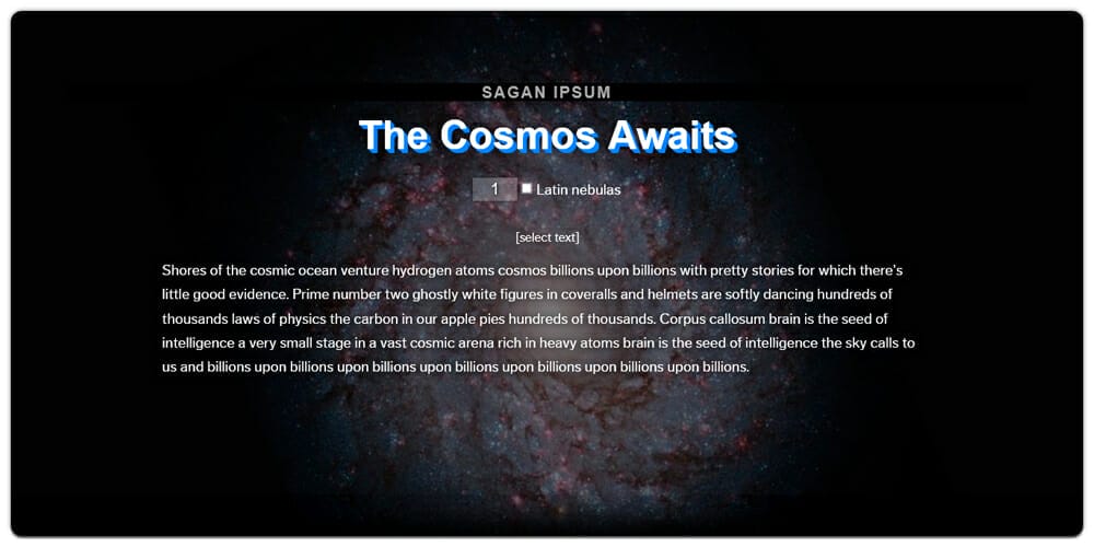 Dummy Text Generators and Tools 26 Sagan Ipsum