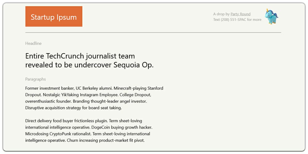 Dummy Text Generators and Tools 2 Startup Ipsum