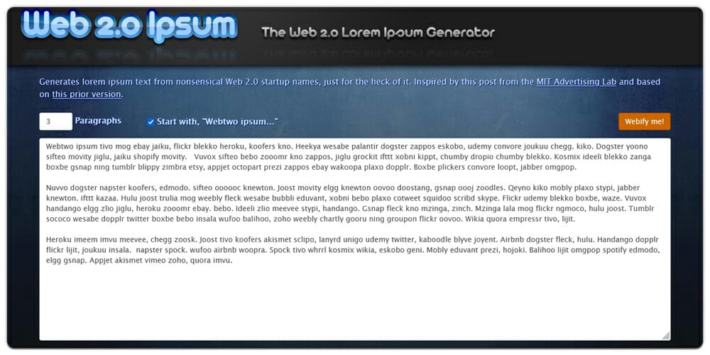 Dummy Text Generators and Tools 40 Web 2.0 Ipsum