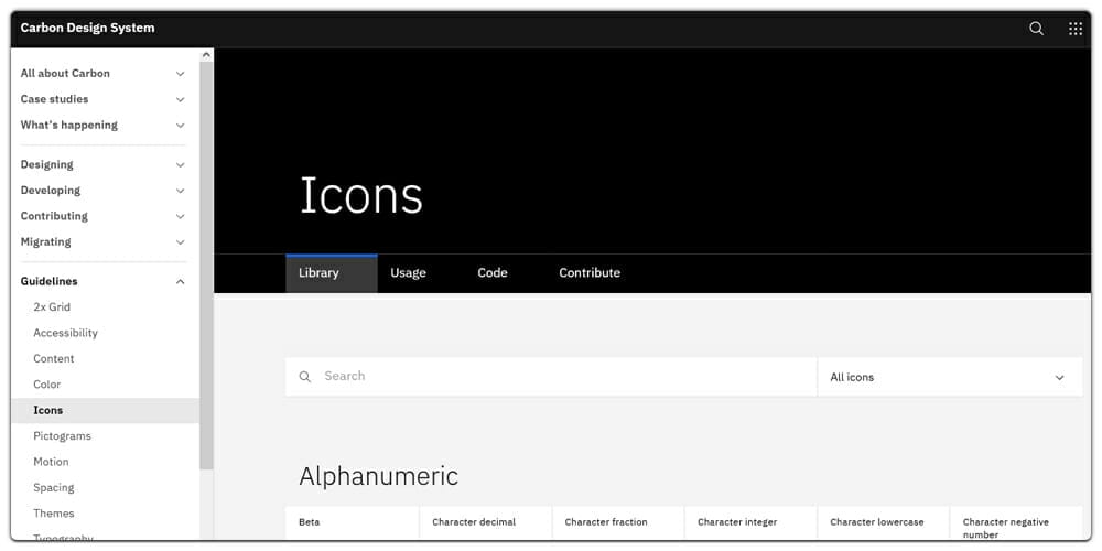 Carbon Design System Icons