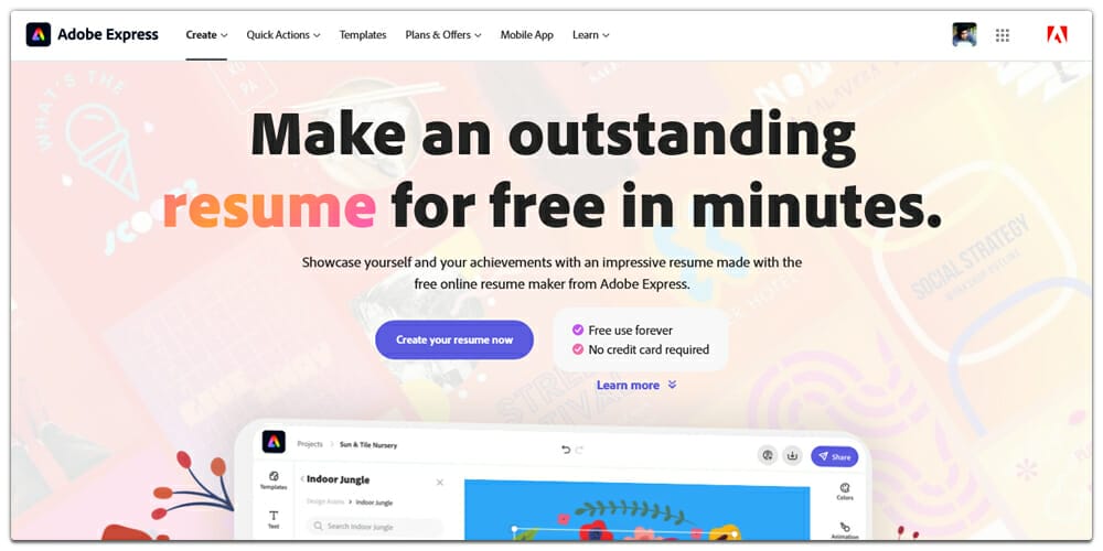 Best Online Resume Builders (Free & Premium) 1 Adobe Express Resume Builder