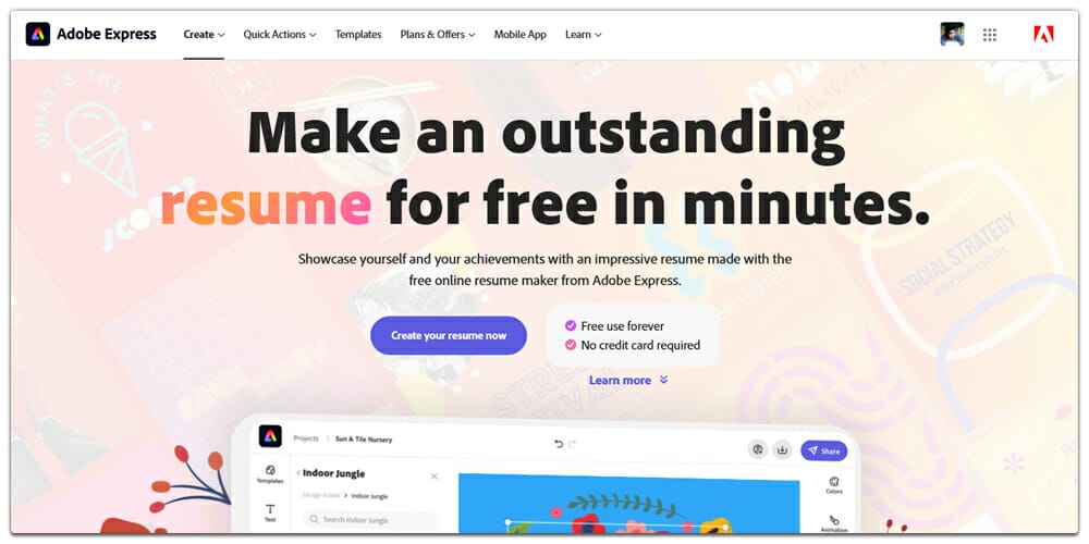 Adobe Express Resume Builder