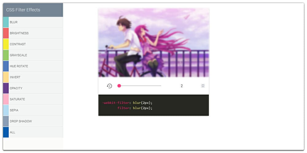 CSS Filter Generators & Libraries 16 CSS Filter Effects Generator