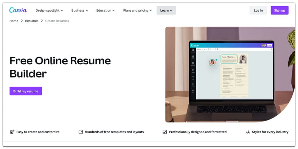 Best Online Resume Builders (Free & Premium) 2 Canva Resume Builder