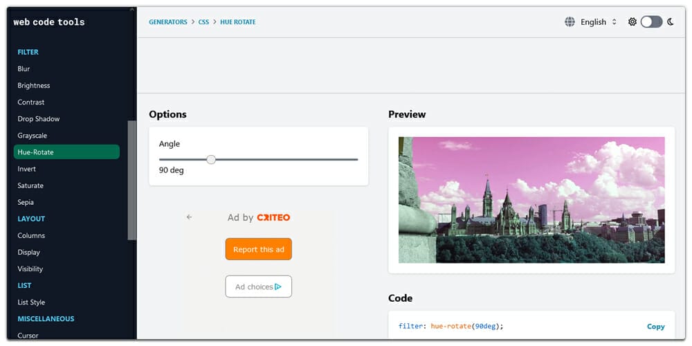 CSS Filter Generators & Libraries 3 Hue Rotate Filter Generator