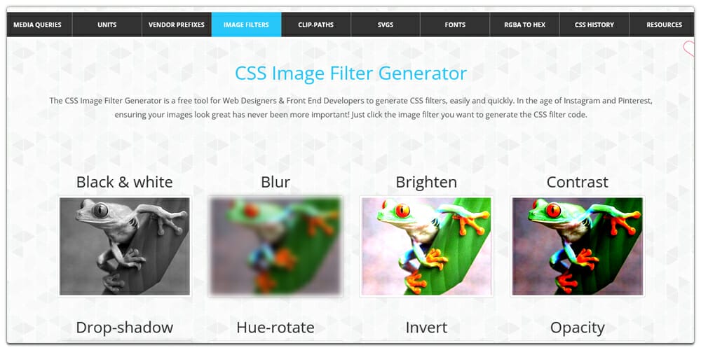 CSS Filter Generators & Libraries 4 Simple CSS Filters