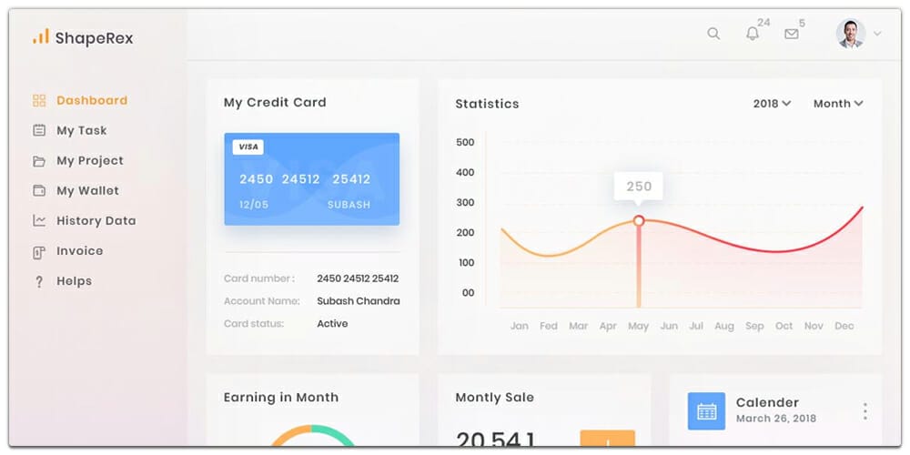Free Dashboard UI Design PSD 5 Admin Dashboard PSD for Website