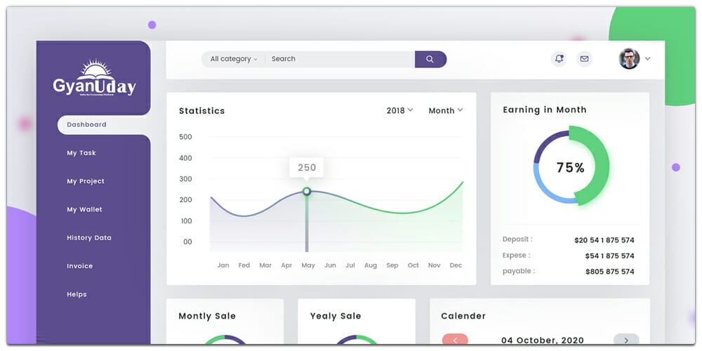Free Dashboard UI Design PSD 3 Admin Dashboard Panel Template
