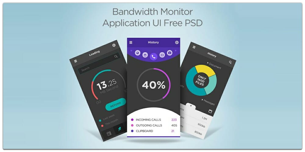 Latest Free Mobile App UI PSD Designs 107 Bandwidth Monitor Application UI PSD