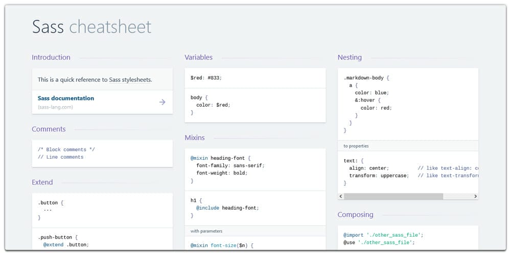 Cheat sheet for Sass