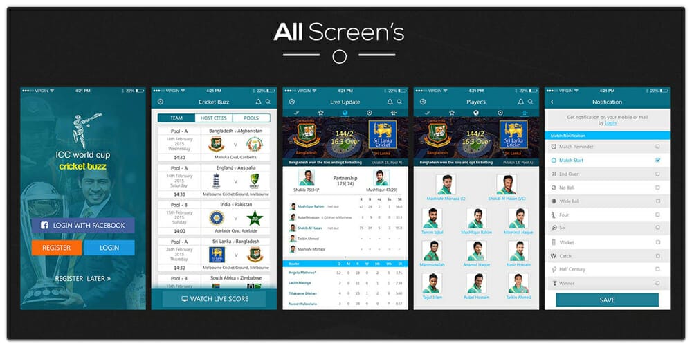 Cricket Live Update iOS APP UI PSD