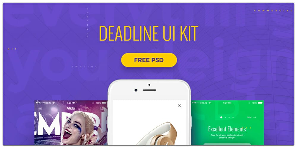 Latest Free Mobile App UI PSD Designs 90 Deadline UI Kit PSD