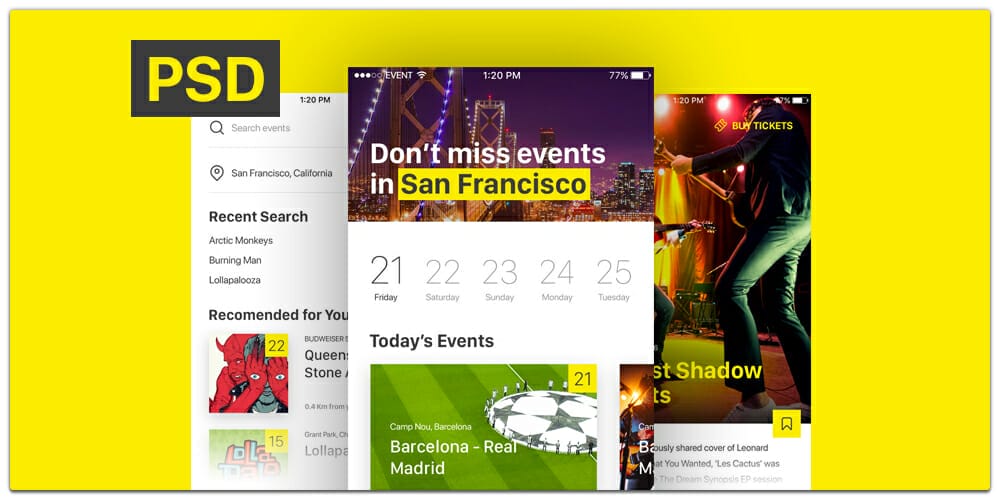 Event and Ticket Sales App UI PSD