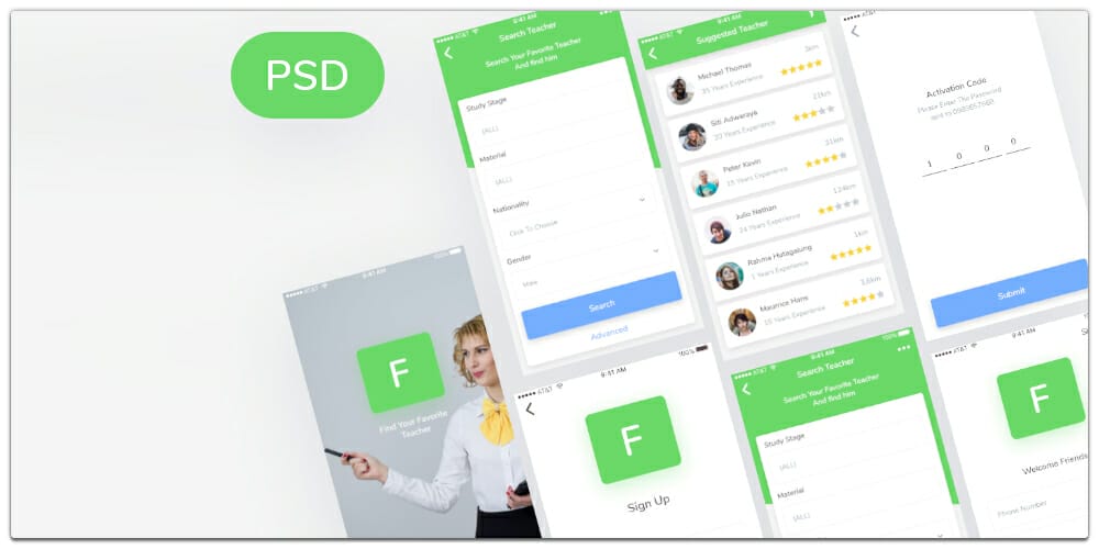 Latest Free Mobile App UI PSD Designs 52 Finder Teacher App UI PSD
