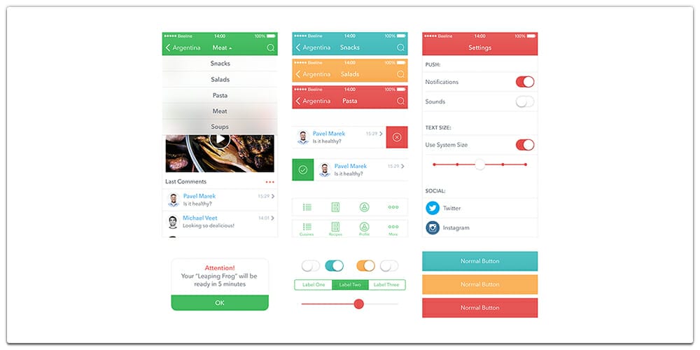 Latest Free Mobile App UI PSD Designs 142 Food App Kit iOS 7