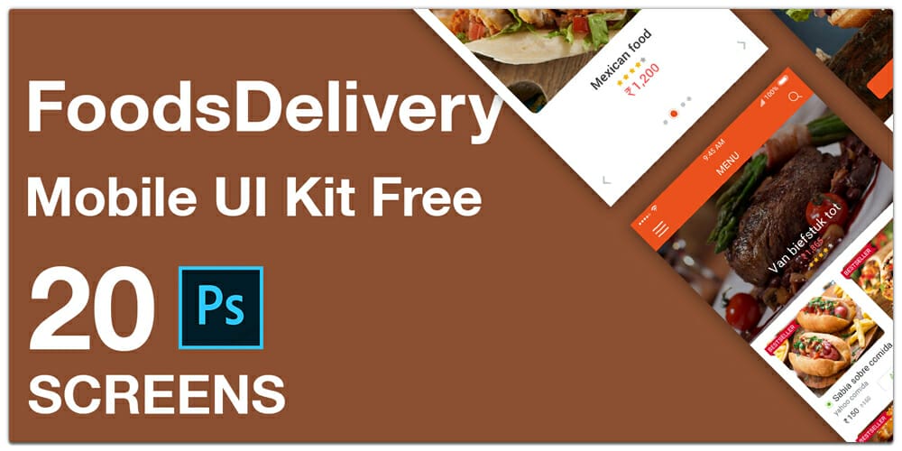 Latest Free Mobile App UI PSD Designs 40 Foods Delivery Mobile App UI Kit PSD