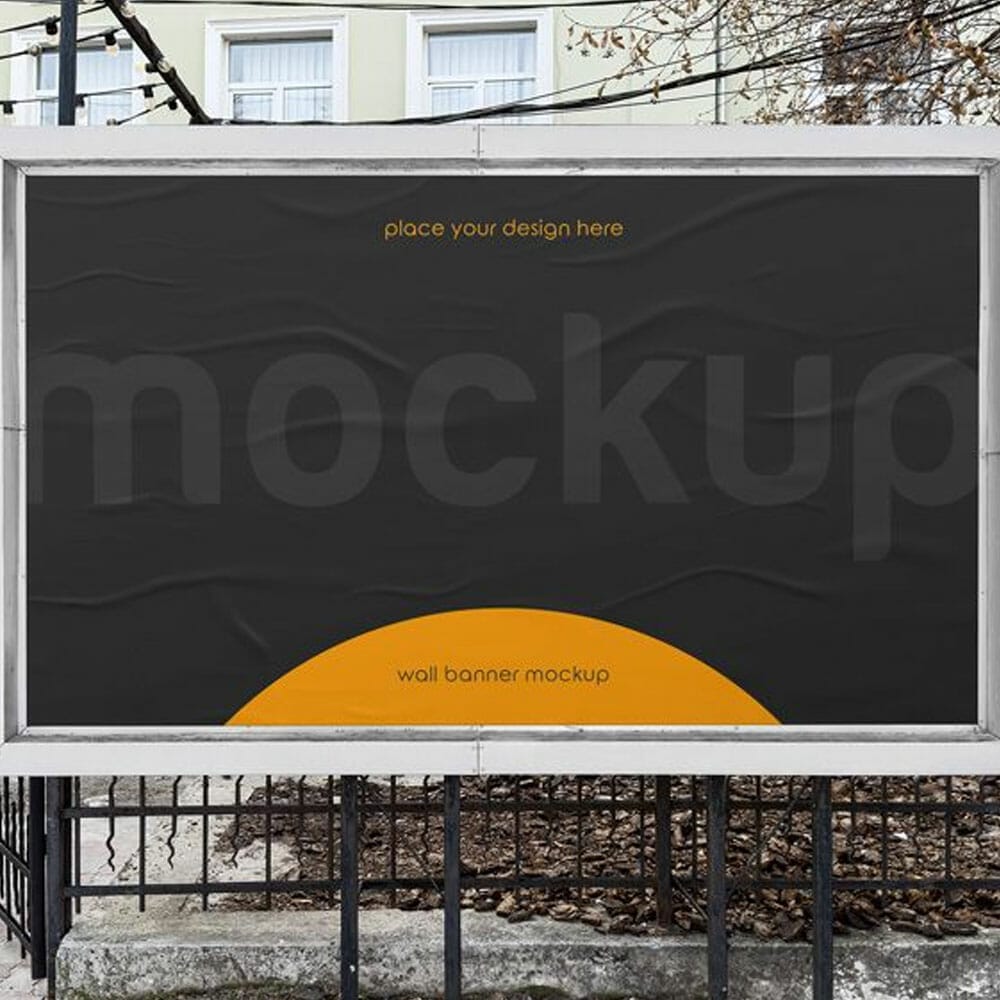 Free Crumpled Wall Banner Mockup PSD 1 Free Crumpled Wall Banner Mockup PSD