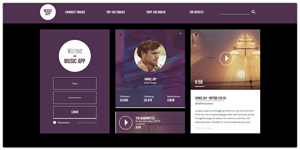 Free Music App UI Kit PSD