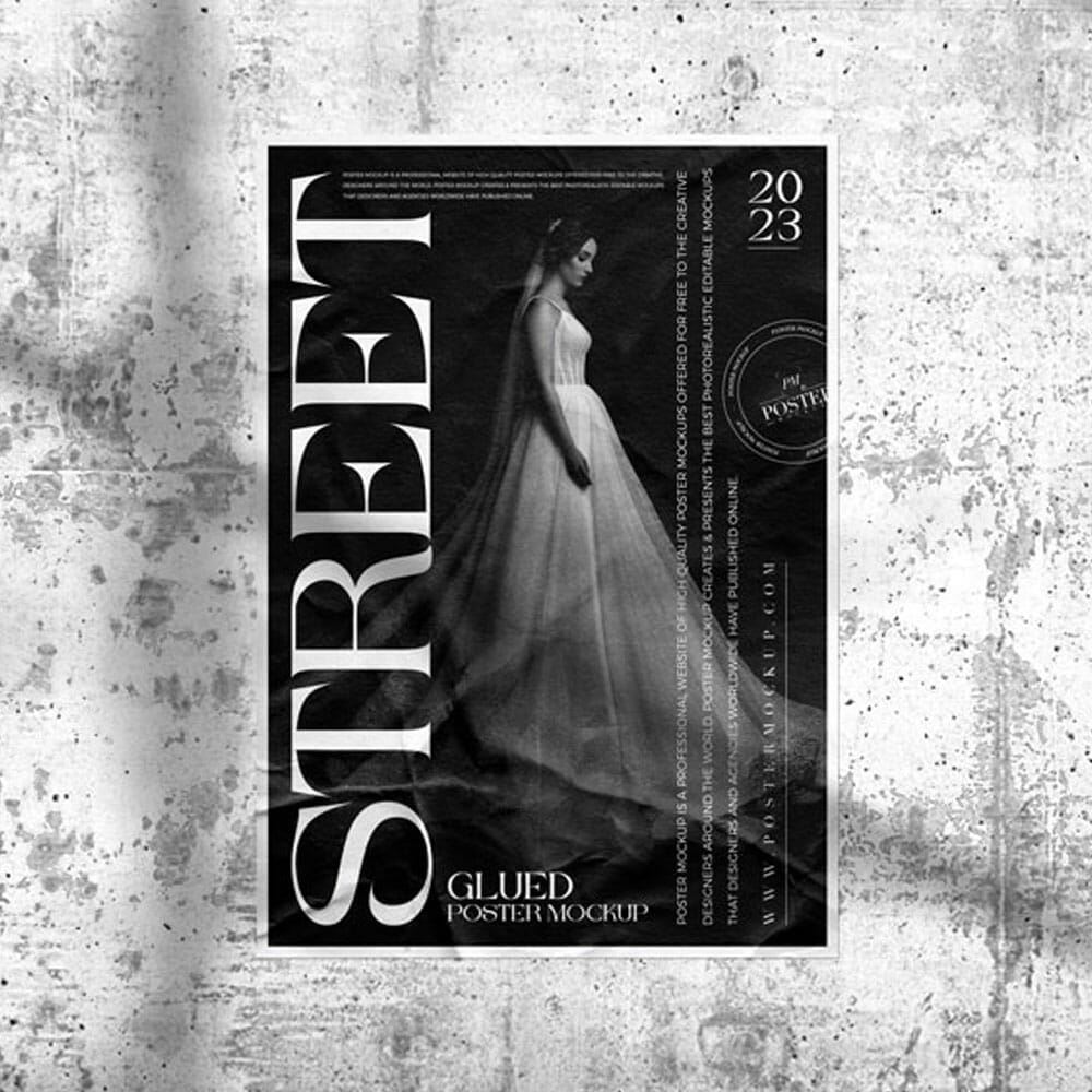 Free Outdoor Street Wall Glued Poster Mockup PSD 1 Free Outdoor Street Wall Glued Poster Mockup PSD