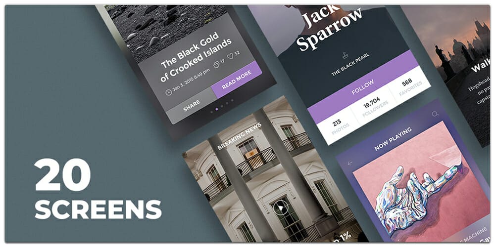 Latest Free Mobile App UI PSD Designs 132 Ghost Ship Mobile APP UI Kit PSD