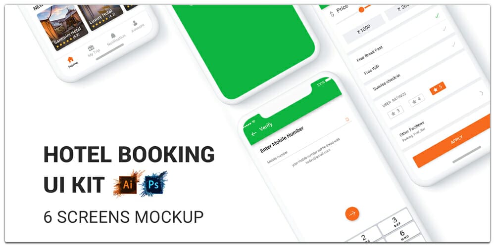 Latest Free Mobile App UI PSD Designs 16 Hotel App UI Kit PSD