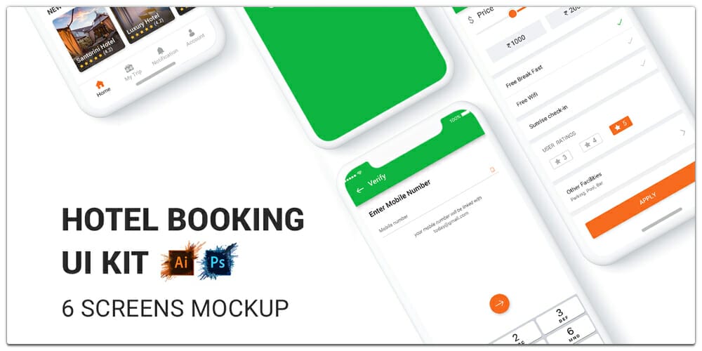 Hotel App UI Kit PSD