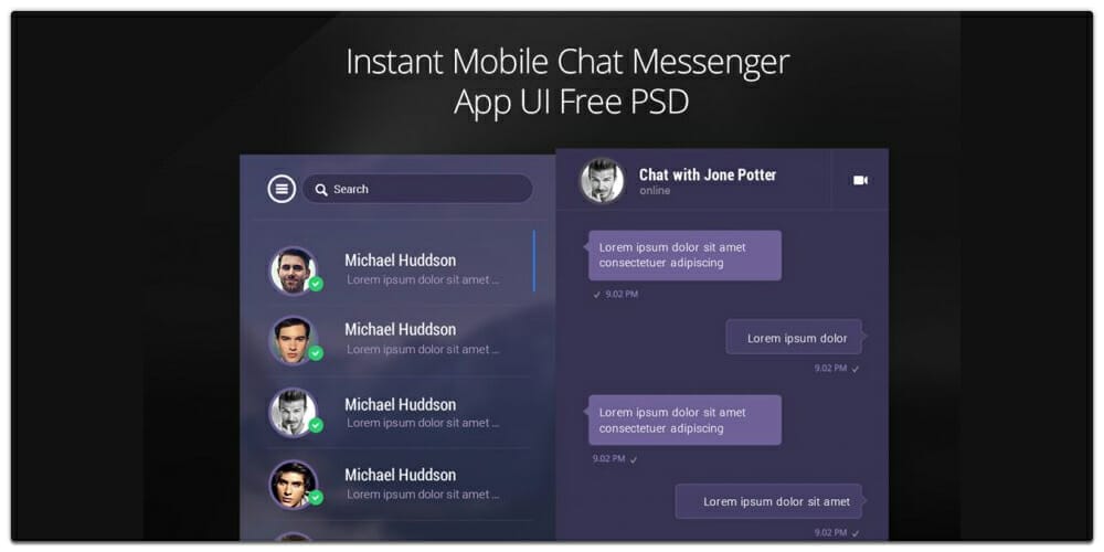 Latest Free Mobile App UI PSD Designs 114 Instant Mobile Chat Messenger App UI PSD