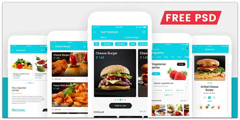 Latest Free Mobile App UI PSD Designs 31 Material Design Food Delivery App UI PSD